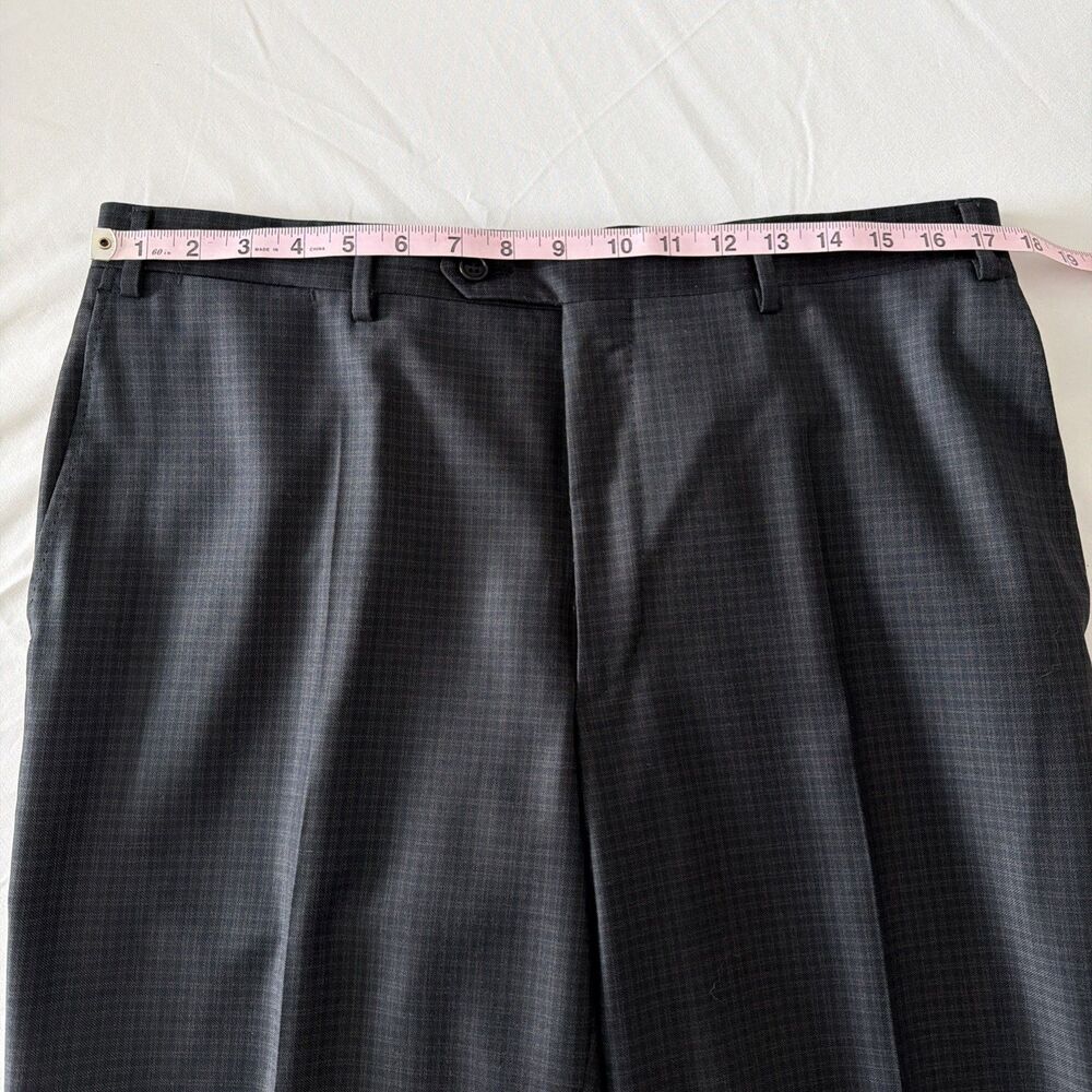 Canali Mens 35x32 IT 52 100% Wool Dress Pants Gray Check Flat Front Made N Italy - Picture 9 of 16